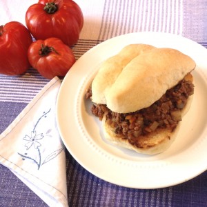 garden-style sloppy joe sandwich on a plate