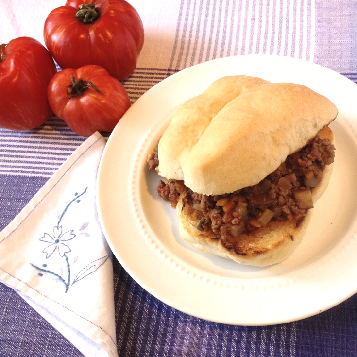 garden-style sloppy joe sandwich on a plate