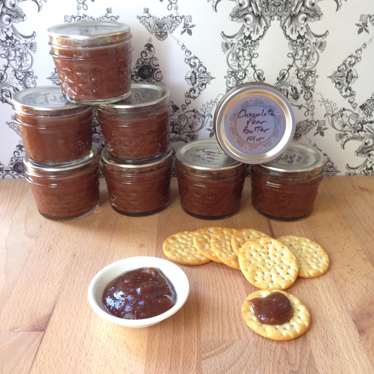 Chocolate Pear Butter in Jars